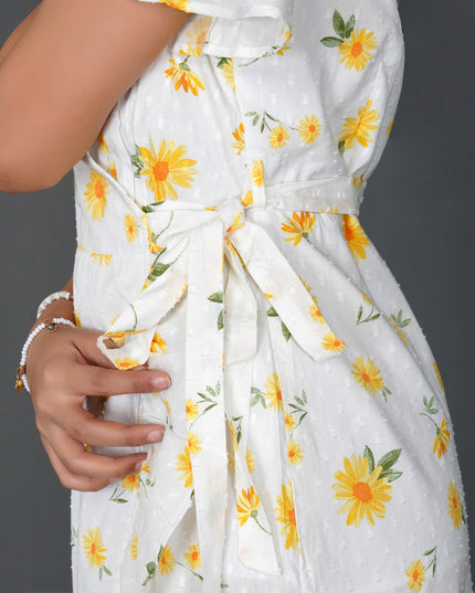 Sunny Daisy Cotton Swiss Dot Wrap Dress