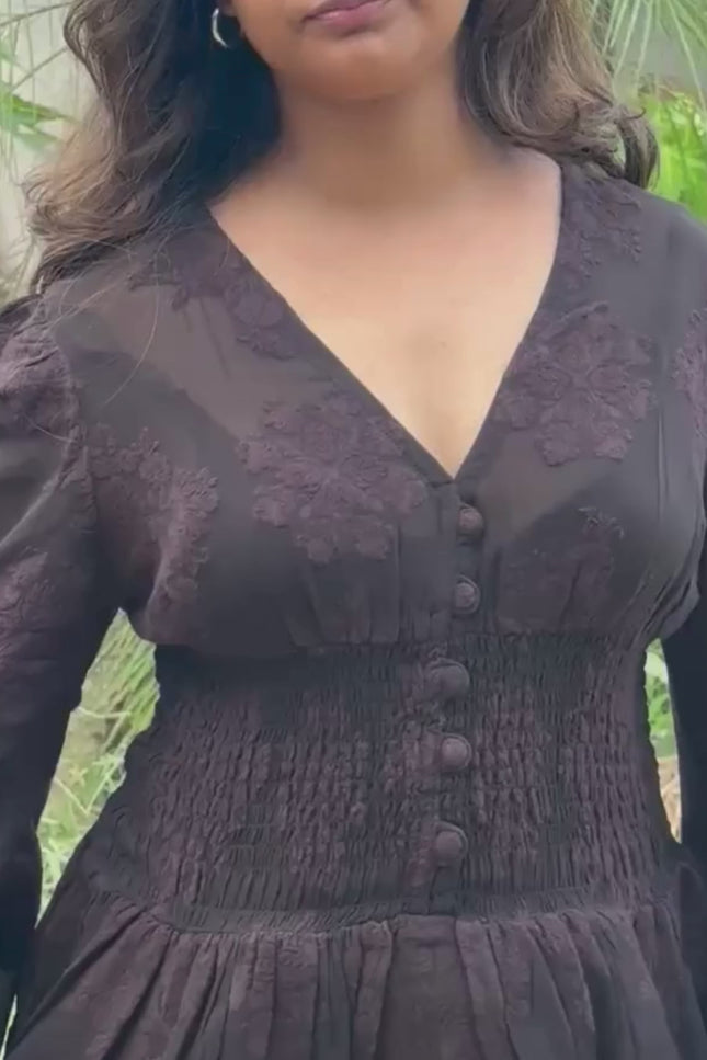 Black Floral Textured Georgette Peplum Top