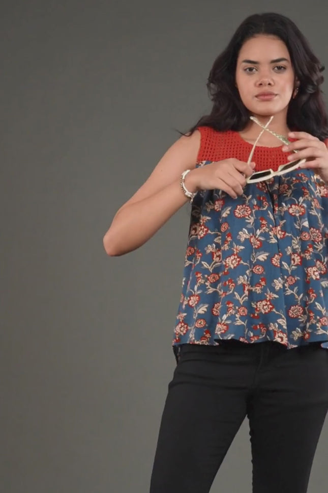 Floral Crochet Lace-Up Boho Top