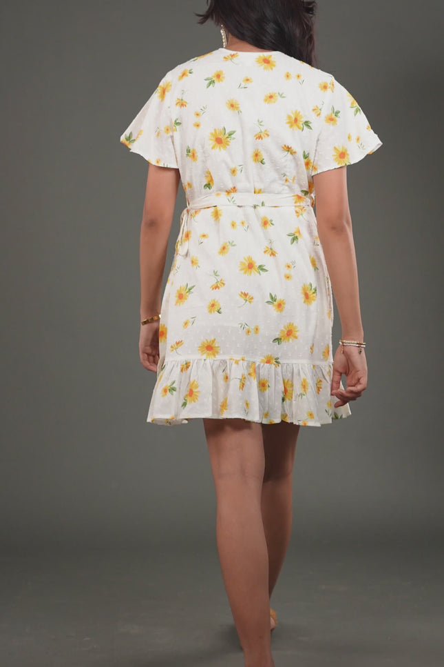 Sunny Daisy Cotton Swiss Dot Wrap Dress
