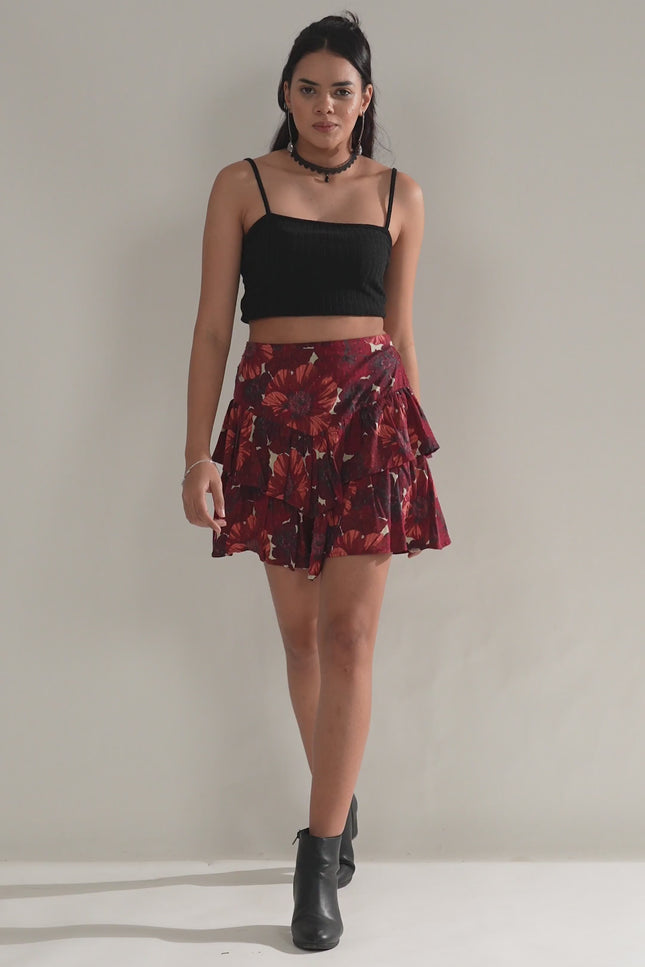 Floral Ruffle-Tiered Cotton Swiss Dot Skirt